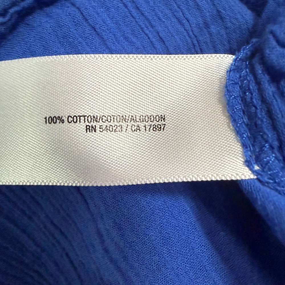 Old Navy Womens XS Royal Blue Cotton Gauze 3/4 Lettuce Hem Sleeve Blouse Top Off - Picture 7 of 10